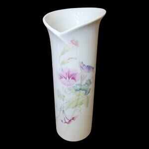 TOYO Japan Morning Glory Porcelain Bud Vase Asymmetrical Flared Rim Floral